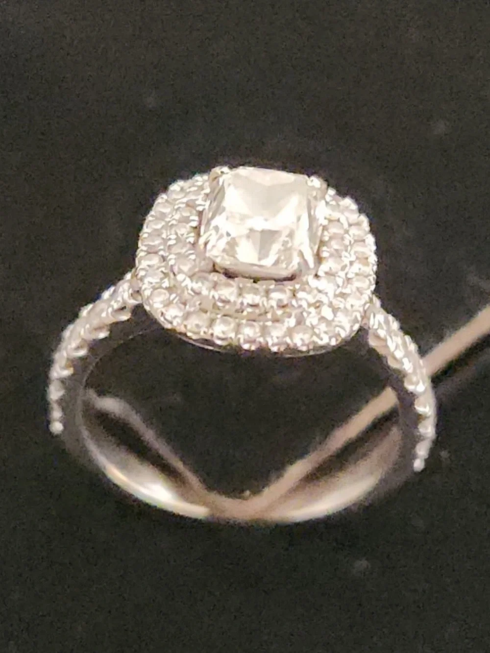 Whit gold double Halo Cushion-Cut Diamond Engagement Ring - White